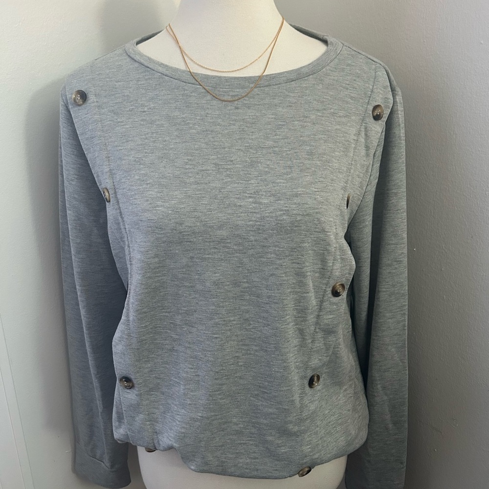 Gray Button-Detail Women's Top